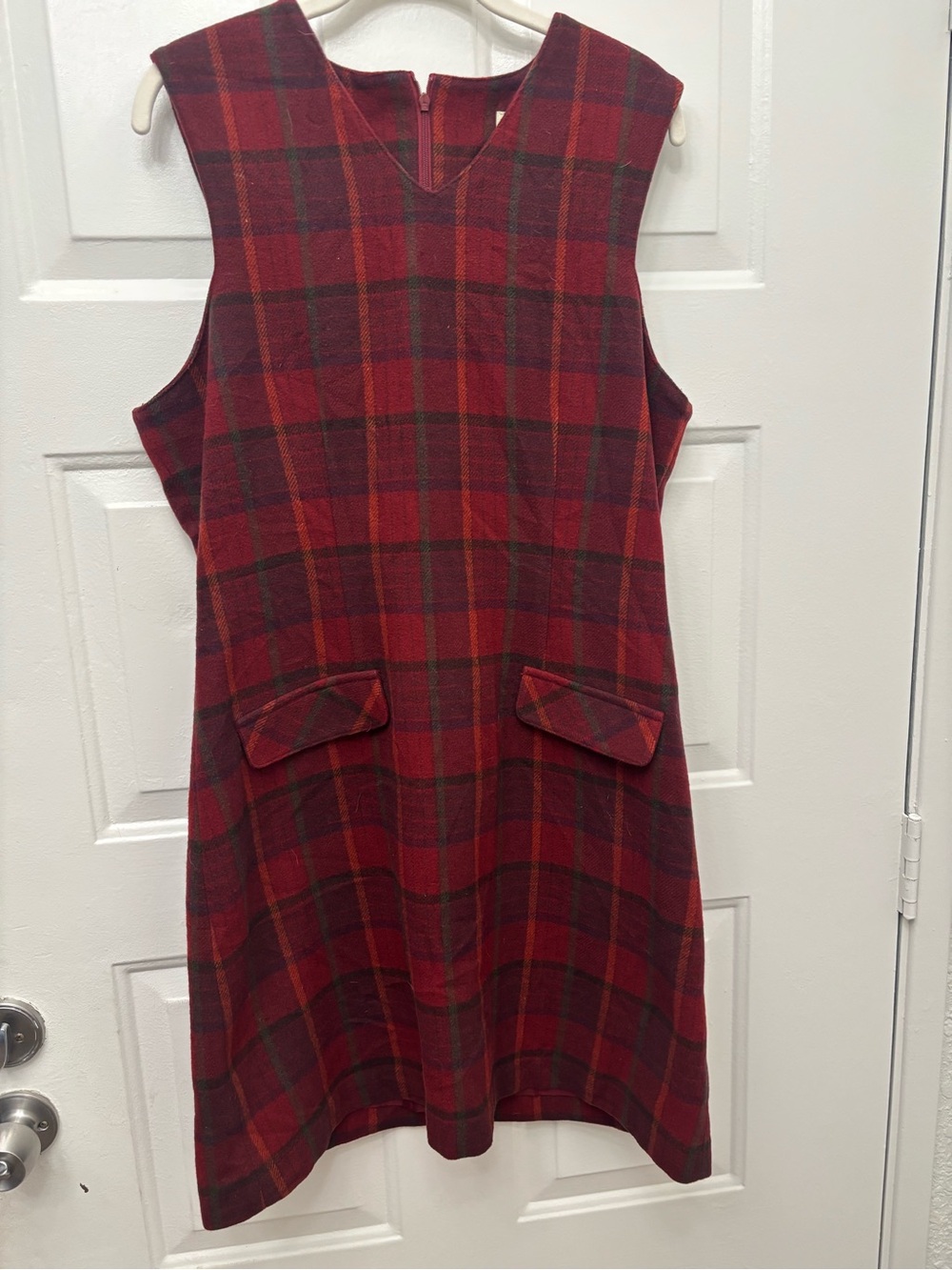 Vintage Eddie Bauer Red Plaid Sleeveless Mini Wool Vest Dress